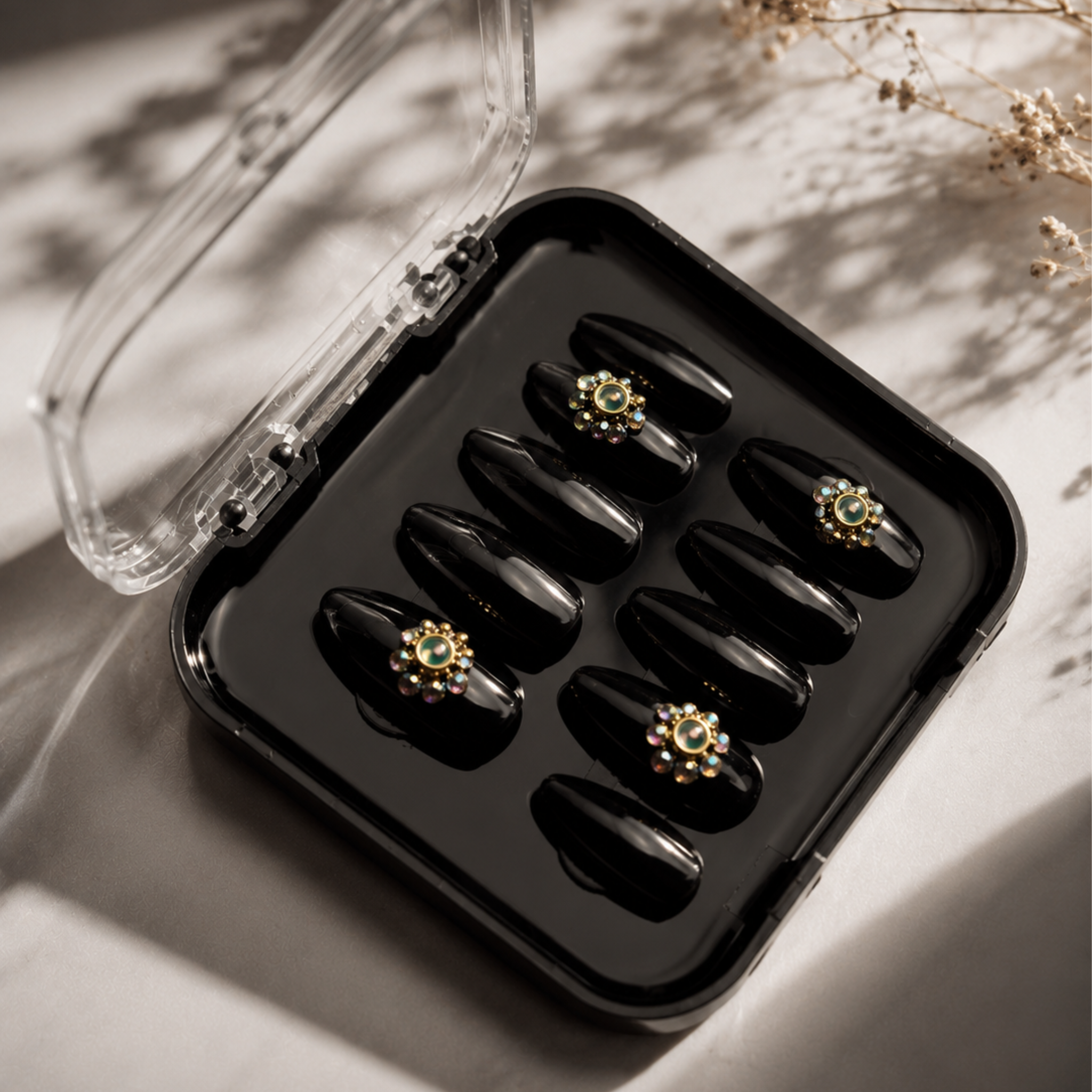 Black with flowers shine